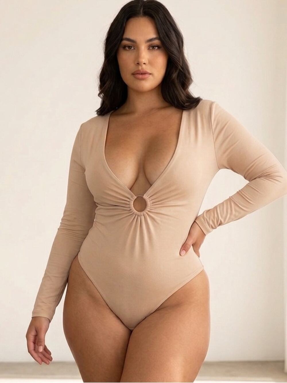 Princess Polly Leonie Ring Detail Bodysuit – Beige/Tan, Size 6